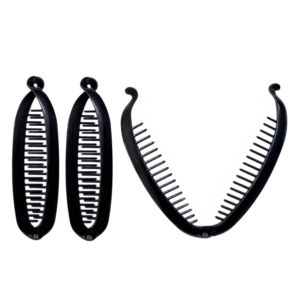 Kit 3 Bananas Prendedores Para Cabelo Penteado Presilhas Cor Preta em Oferta na Shopee