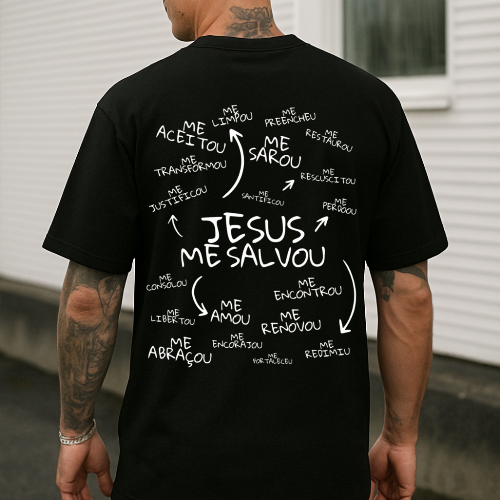 Camiseta Masculina Streetwear 100% Algodão Estampada Jesus Me Salvou Camisa Unissex Premium
