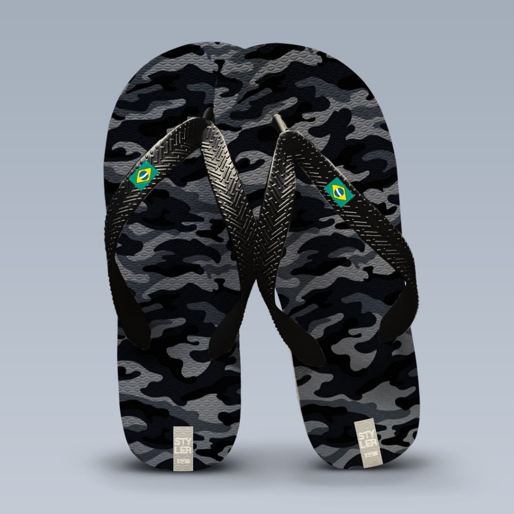 Chinelo Masculino Camuflagem em Tons de Preto e Cinza