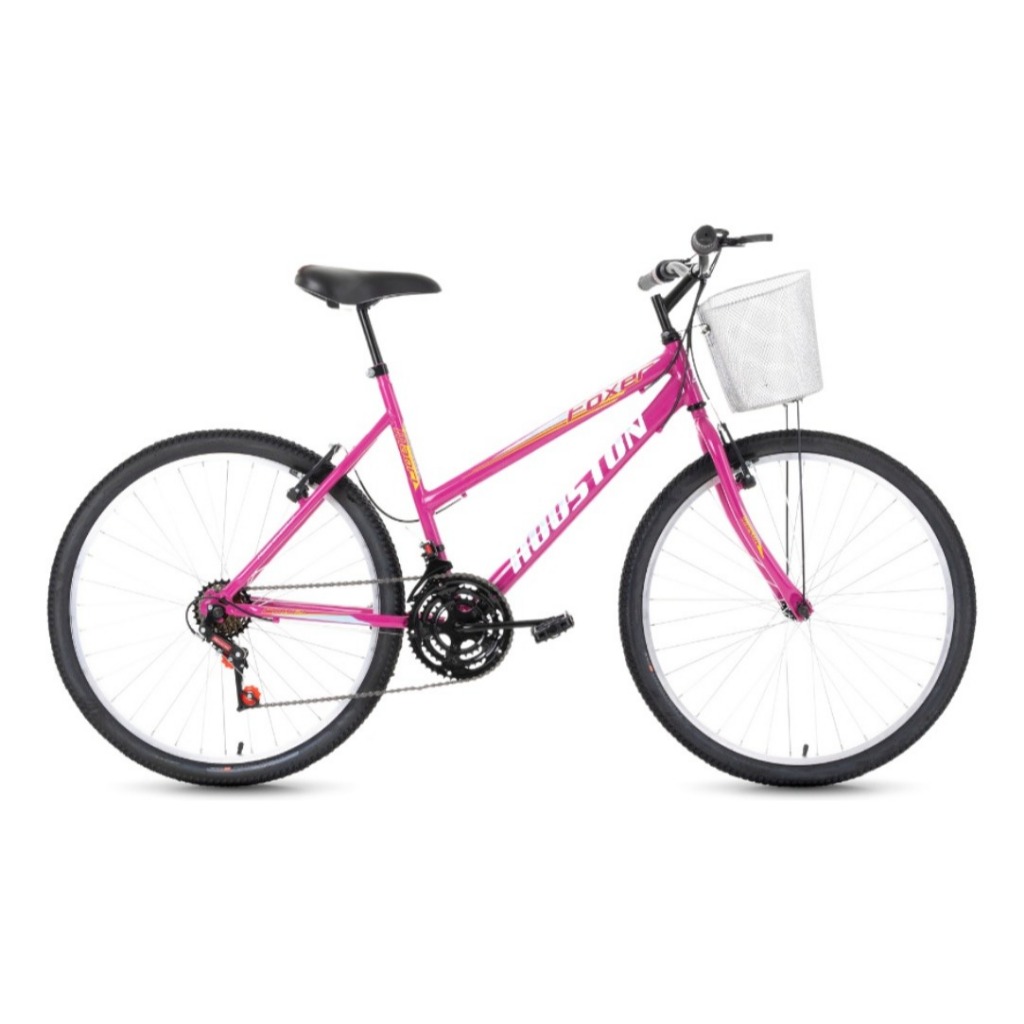 Bicicleta Aro 26 Freios V-brakes Câmbios Houston Foxer Maori Rosa Com Cesta Feminina