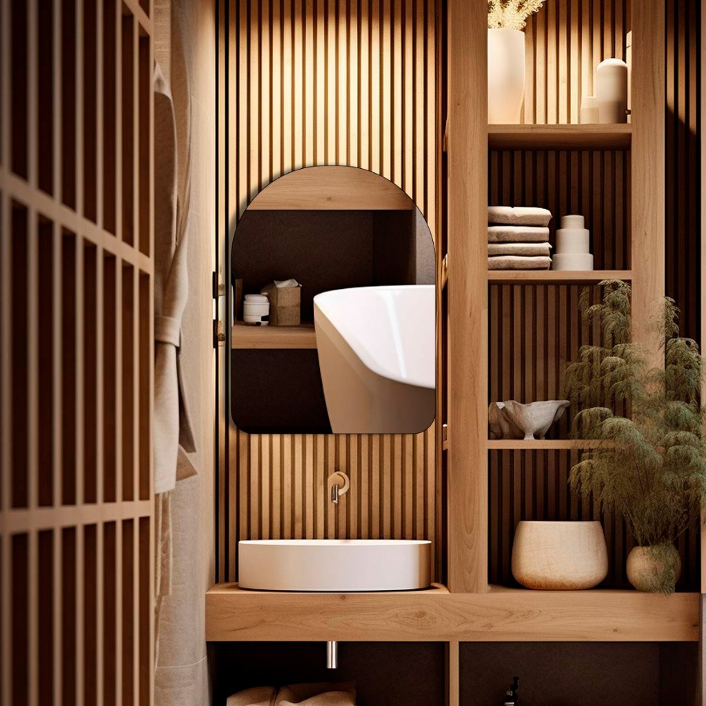 Espelho Decorativo Sala Hall Quarto Orgânico em Couro 44x64cm C/Suporte - Mod. Capela em Oferta na Shopee