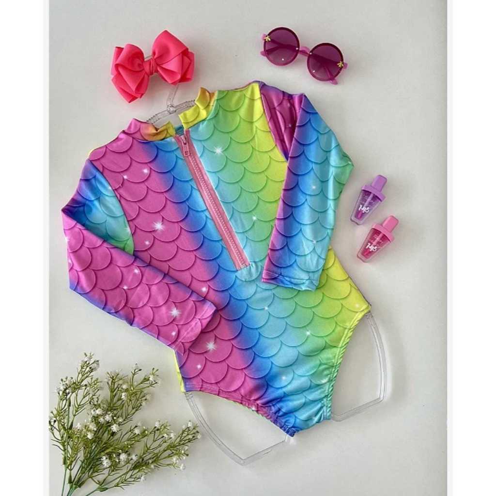 Maiô Infantil Natação Manga Longa com Proteção Solar UV – Praia Piscina em Oferta na Shopee