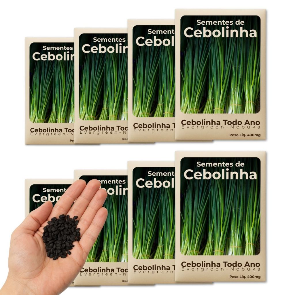 Semente de Cebolinha Evergreen para Horta Caseira ou Cultivo Profissional Kit 8 Pacotes