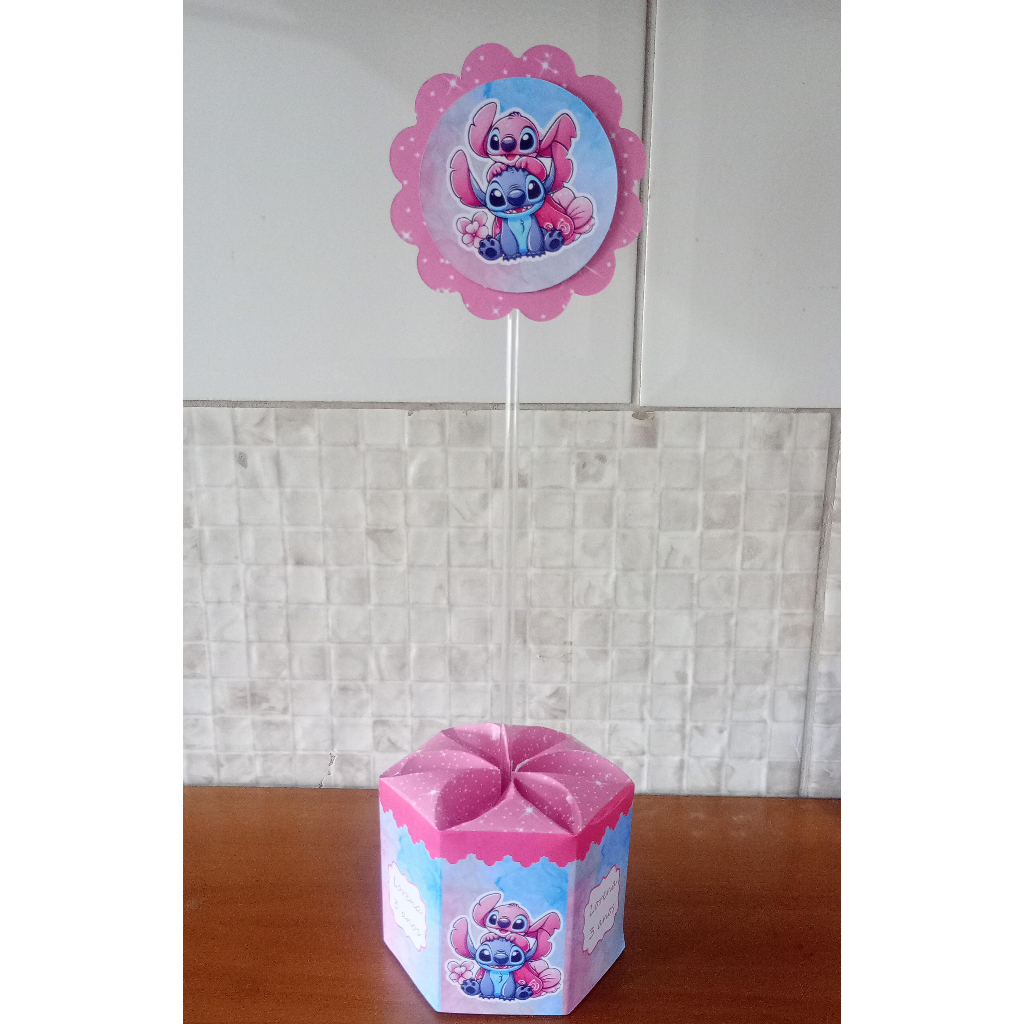 Centro de mesa P Stitch e Angel PEGUE E MONTE Lembrancinha CACHEPÔ Festa de aniversário Decoração