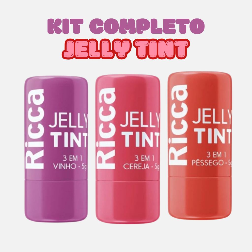 Kit Completo 3 Jelly Tint Stick Maquiagem Batom Blush Sombra Skin Care 3 em 1 Ricca