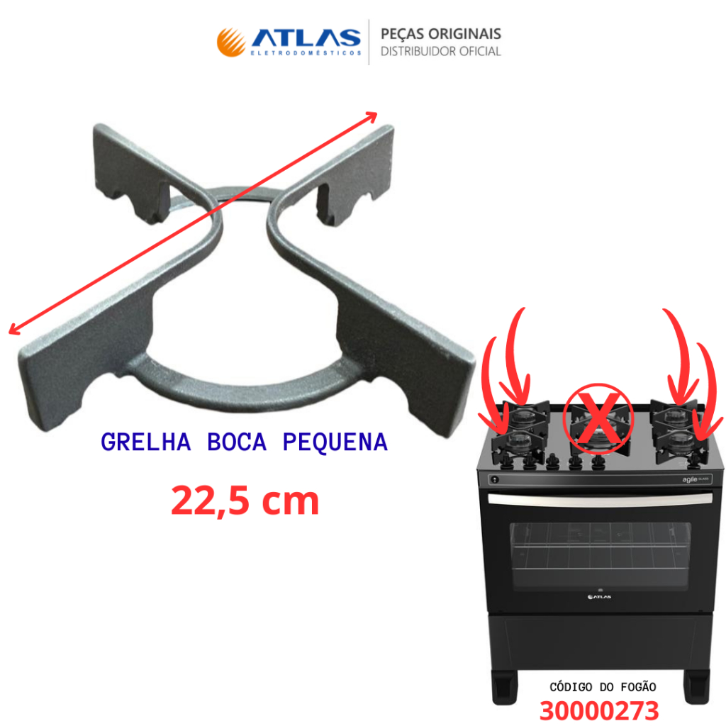 TREMPE GRELHA PEQUENA FERRO FUNDIDO FOGÃO ATLAS AGILE GLASS UP GLASS ORIGINAL PROMOÇÃO !!1200