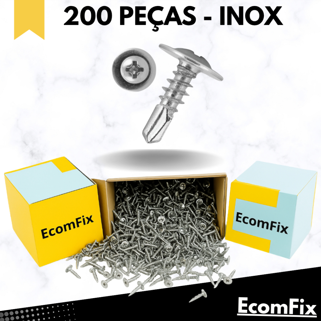 Kit 200 Pçs Parafuso Brocante Inox 4,2x13 Flangeado Phillips em Oferta na Shopee