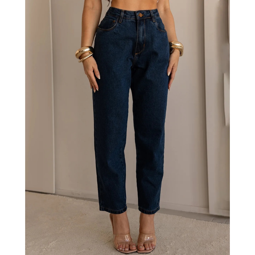 Calça Consciência Jeans Mom Feminina Cintura Alta 101vibes Algodão 00101 Azul Escuro
