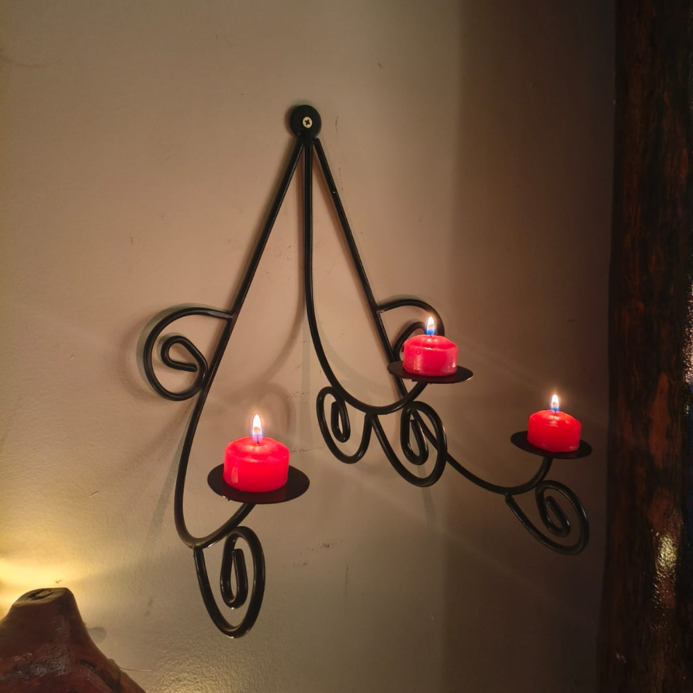 Castiçal De Parede Em Ferro Preto – Porta Velas Gregoriano Alto Padrão Ferro Maciço Artesanal