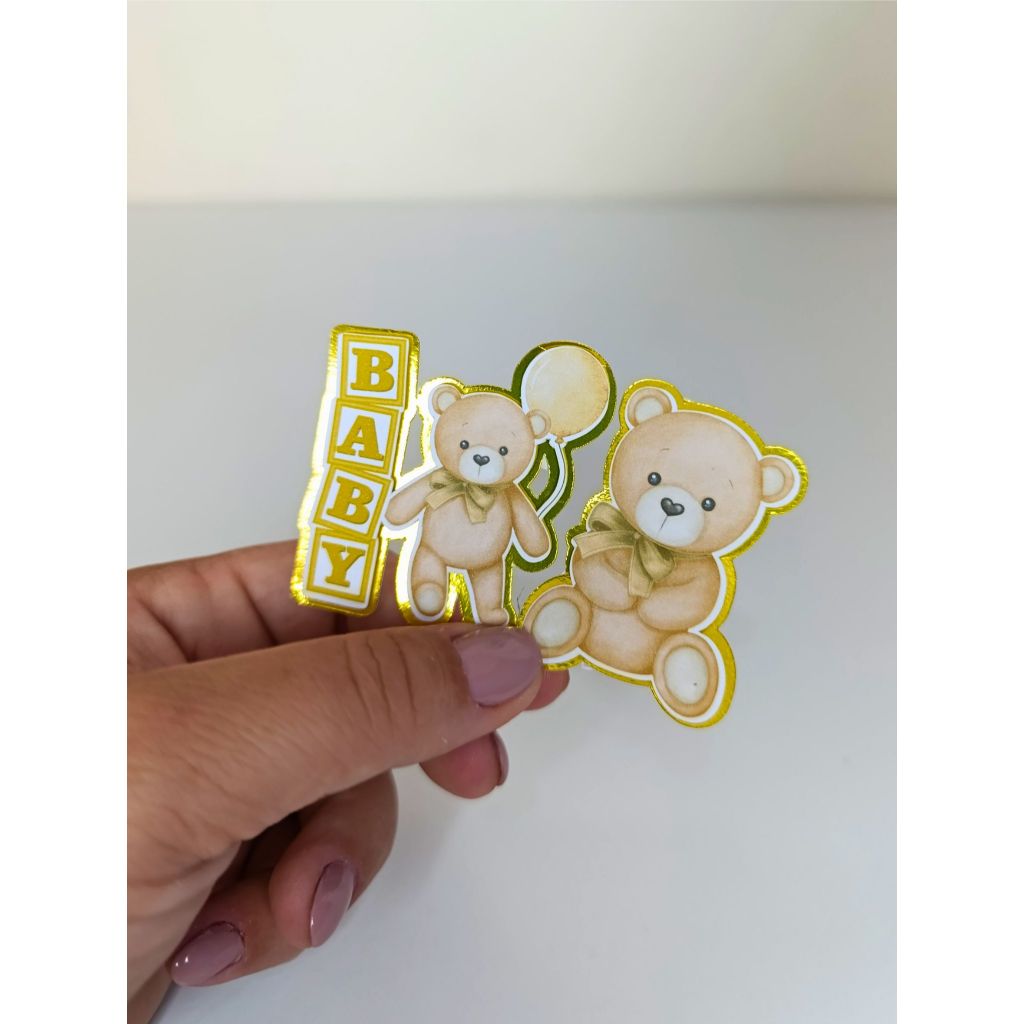TAG Personalizada Chá Revelação Ursinho Bege, Kit aplique, Festa, Lembrancinha