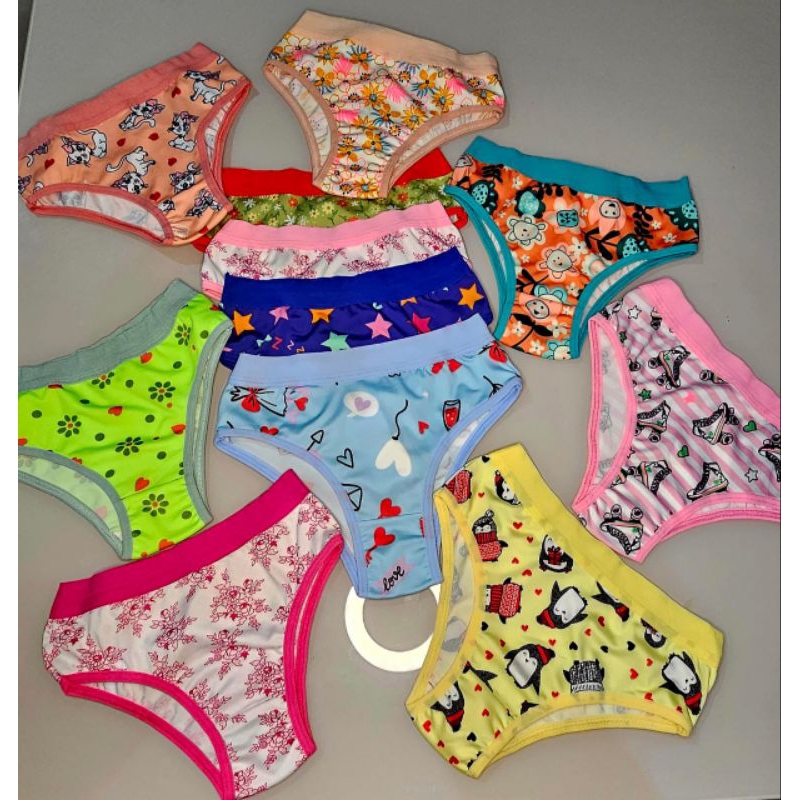 Kit 5 Calcinhas  Infantil Algodão Estampadas Com Viés Colorido Delicada Confortável.