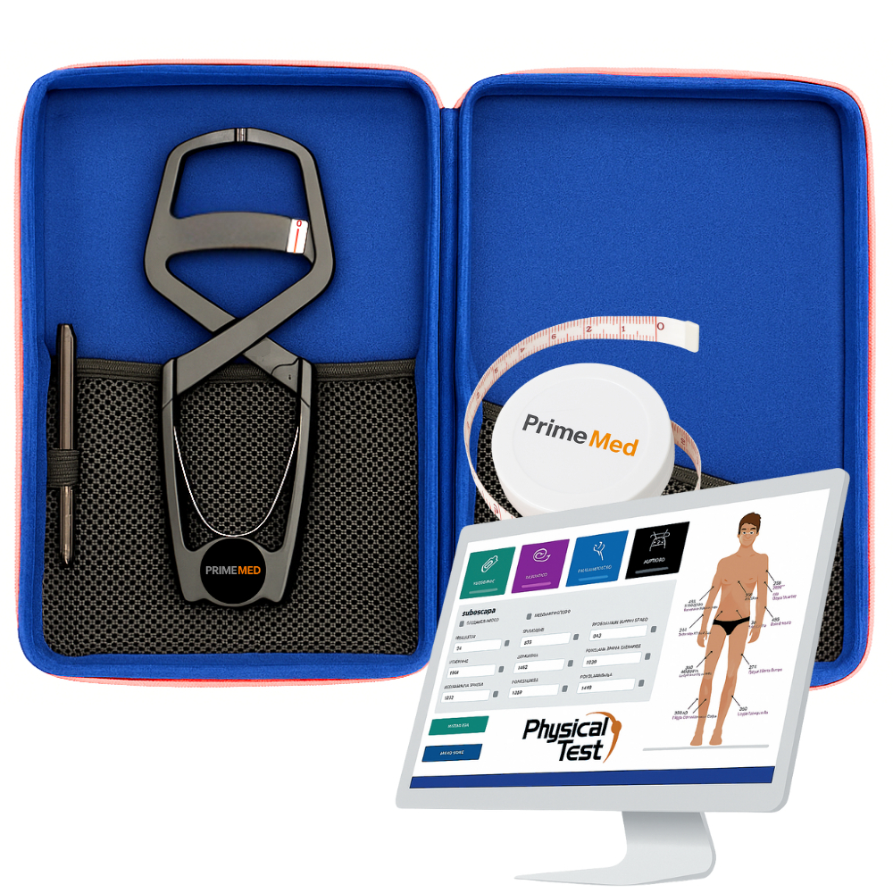 Adipômetro Premium para Profissionais - Modelo Prime Estojo Luxo - Incluso Sistema Avaliação Física