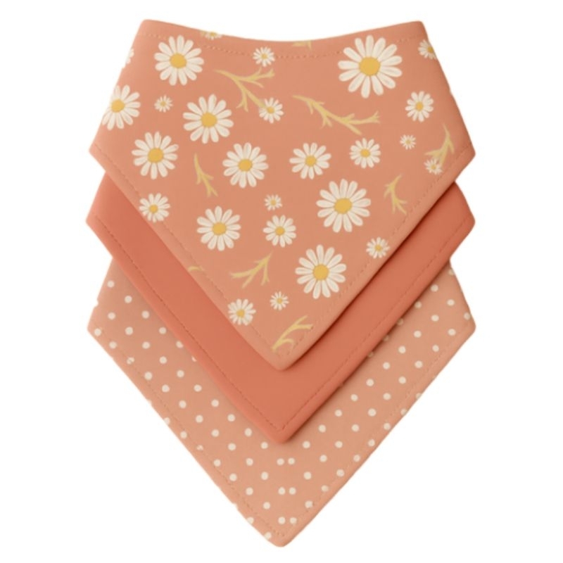 Kit com 3 Babador Bandana Bebê Menina 100% Algodão Margaridas Rosê