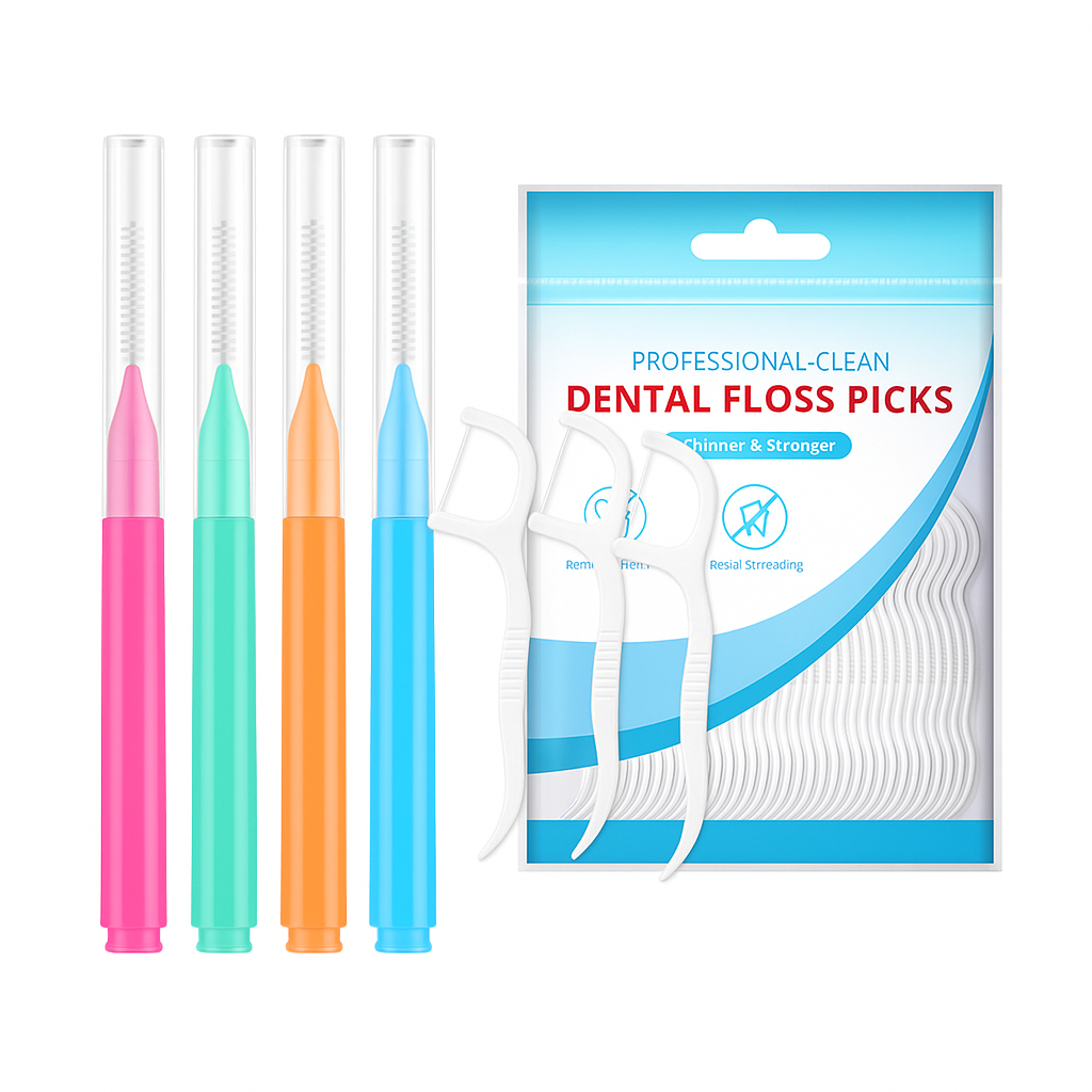 Kit Higiene Bucal Interdental Dental Picks Fio Dental com Flosser com Haste e Escova Interdental