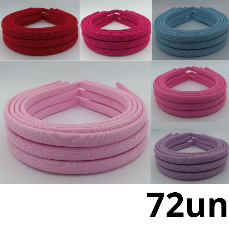 Kit 6 Dúzias de Tiaras Encapadas Lisas Coloridas Atacado | 72 Unidades para Revenda