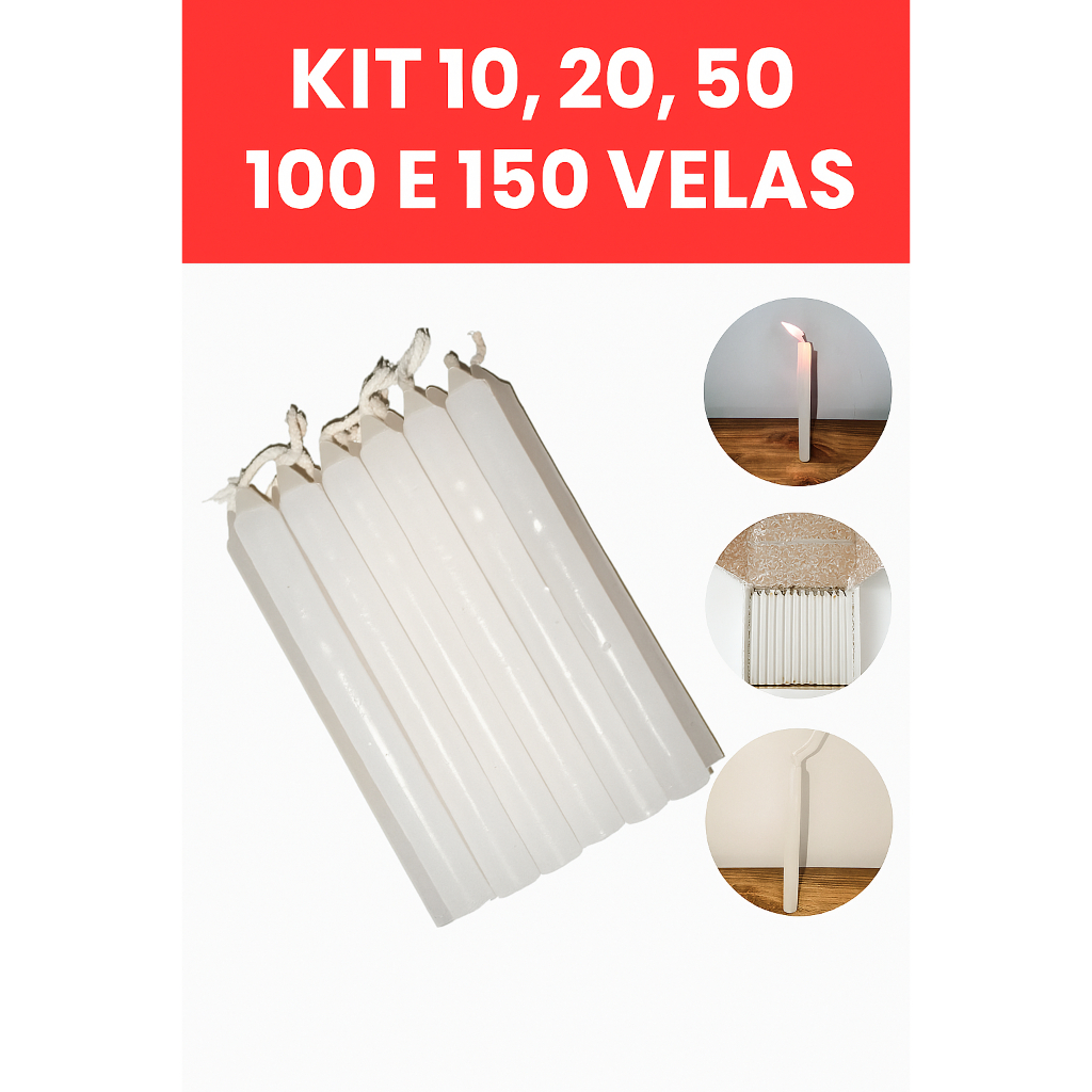 Kit 150 Velas Palito Branca Parafina Pura Queima Prolongada em Oferta na Shopee
