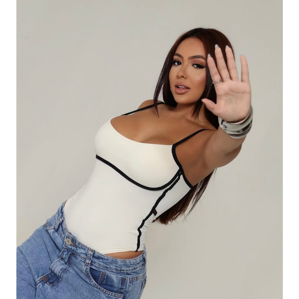 Body Feminino ALCINHA BICOLOR confortável Tendência 2025 Moda Blogueira Bory Bodys cavado Boris sexy