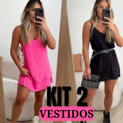 Kit 2 Vestidos Curto Feminino Com Babado Tecido Duna Alça Regulável Moda Verão