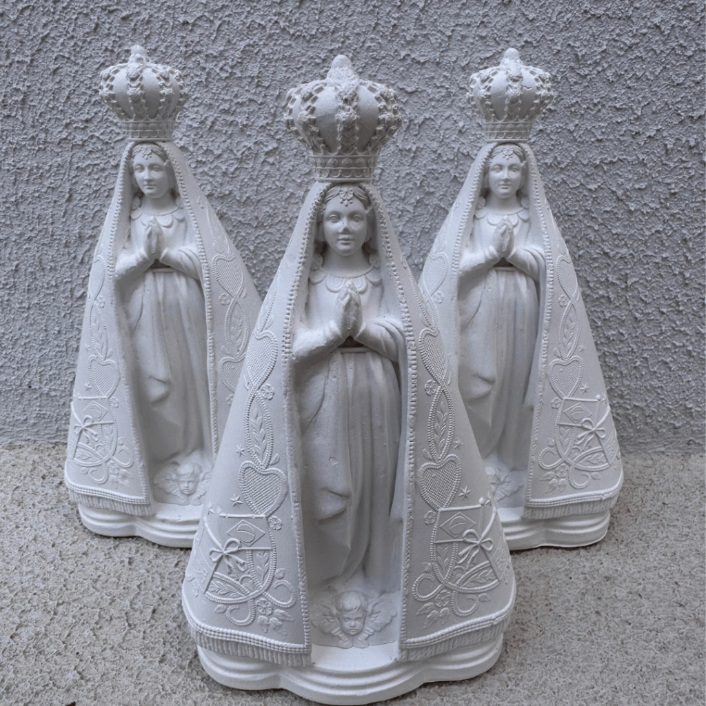 Kit 3 Imagens Nossa Senhora Aparecida 19cm Manto Bordado Gesso Cru para Customizar