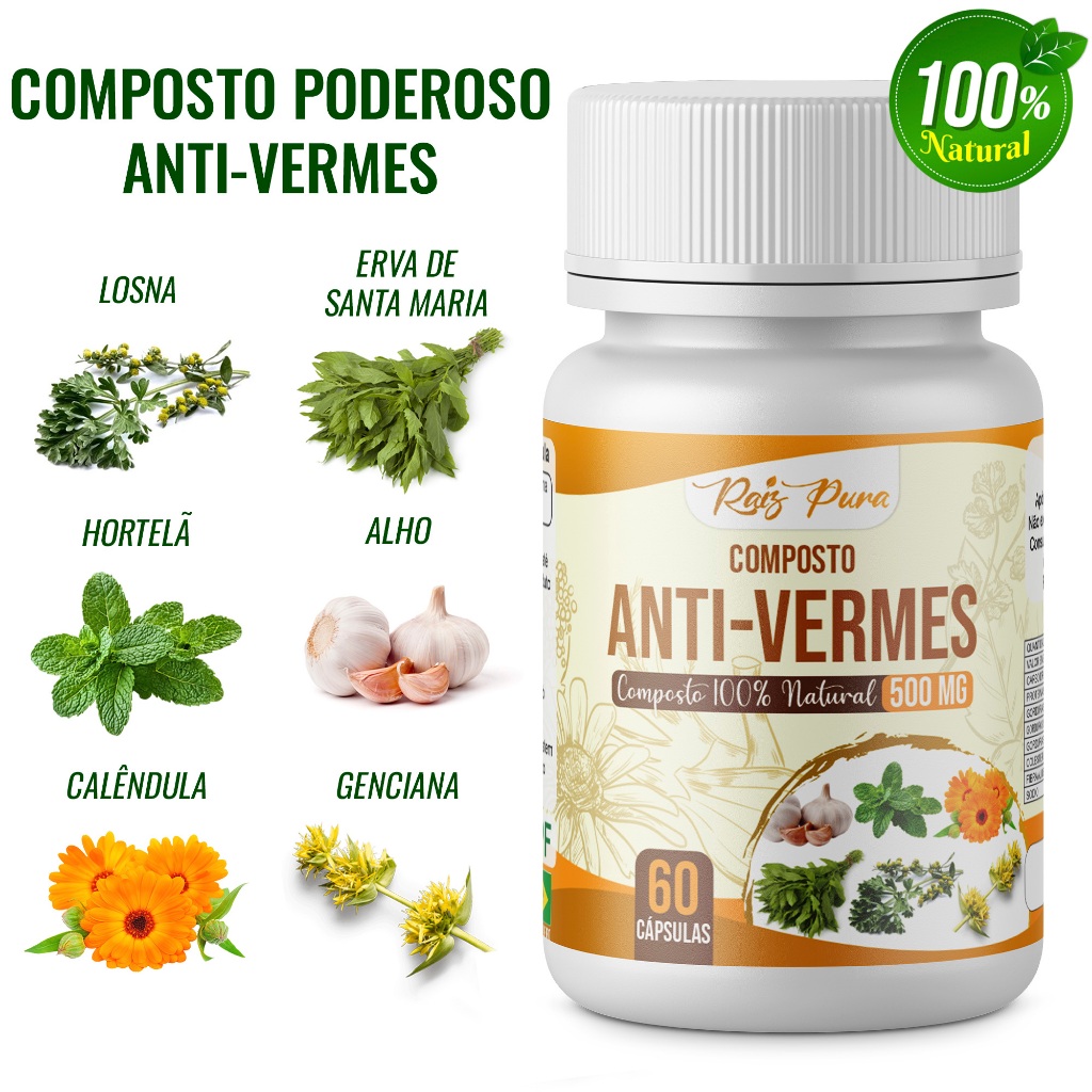 Anti-Vermes 100% Natural | 500 Mg - 60 cápsulas em Oferta na Shopee