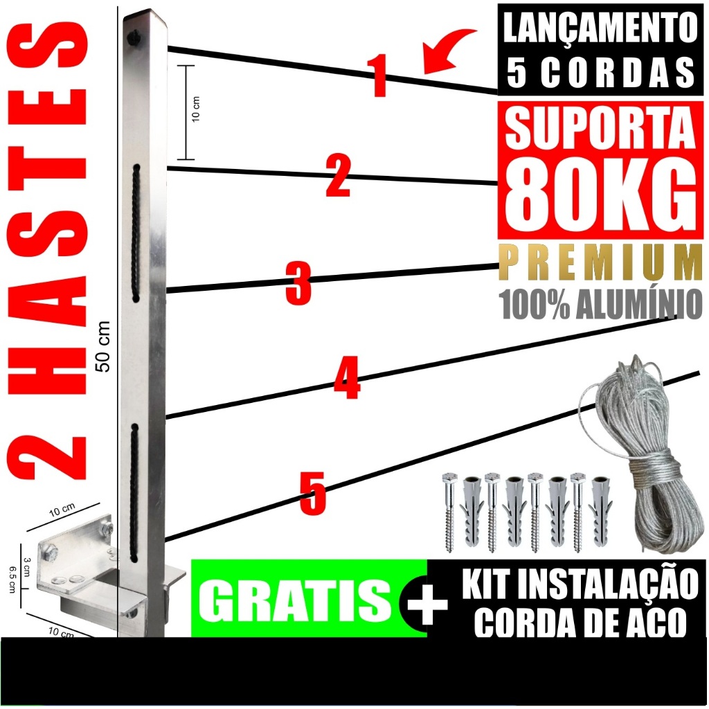 Varal de Roupa de Parede Articulado para Lavanderia 5 Cordas