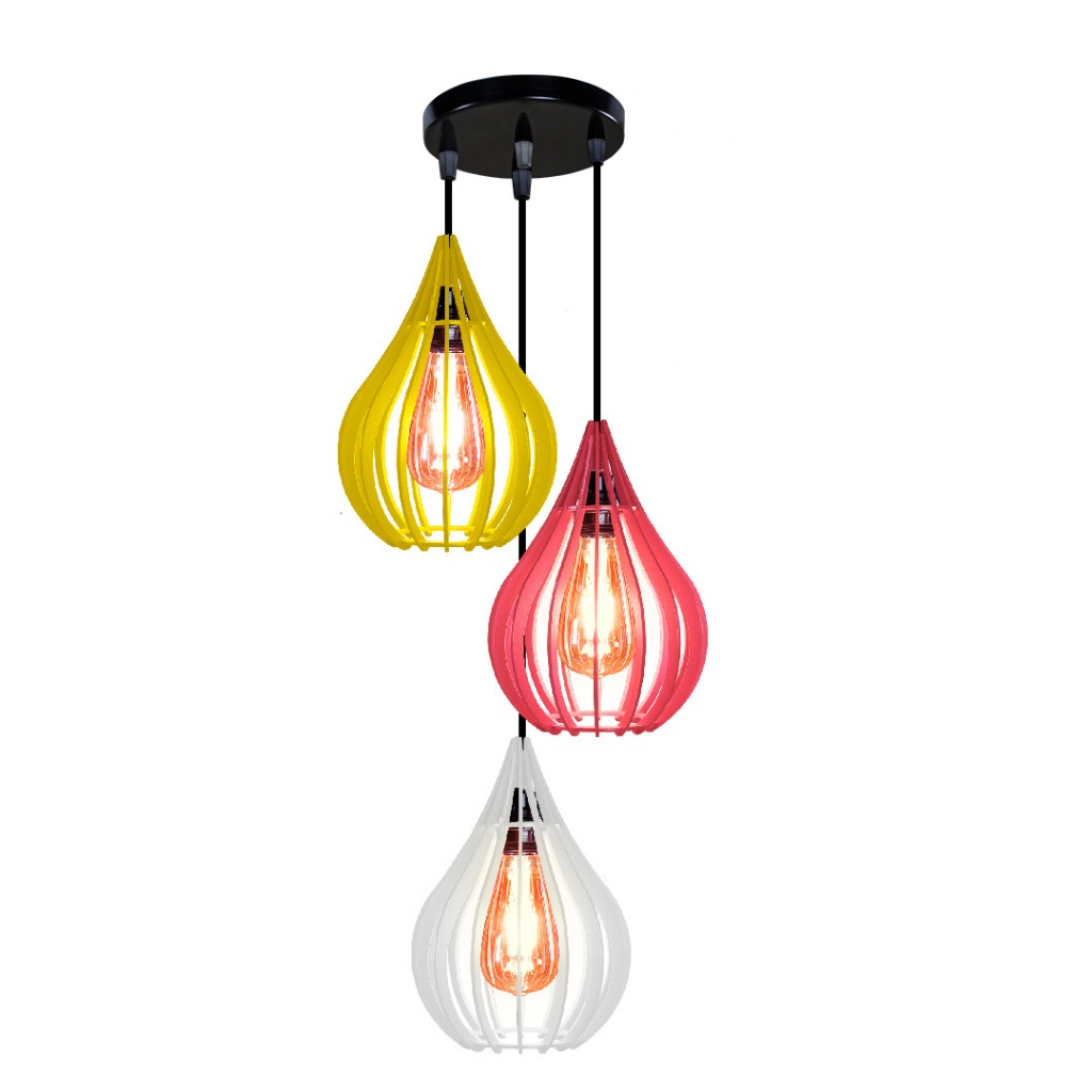 Luminária, Lustre, Pendente de Madeira para Quarto, Sala, Decoração, Iluminação,Kit com 3 Pendentes