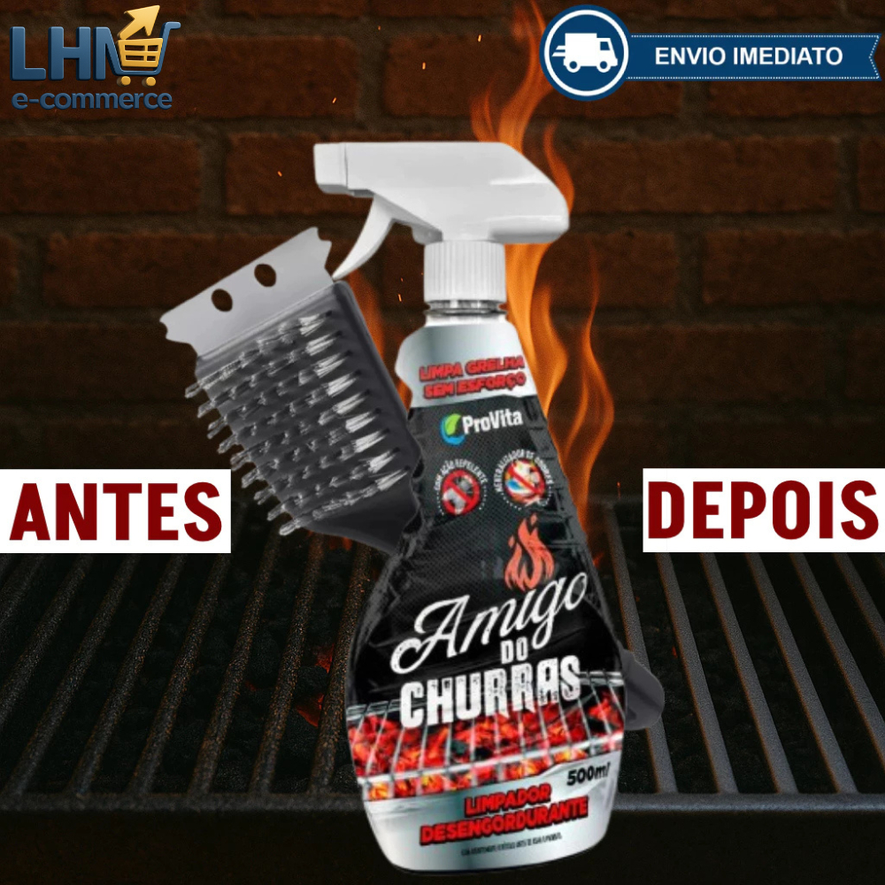 Kit Limpa Grelha Desengordurante Amigo do Churras + Escova Limpa Grelha com Raspador