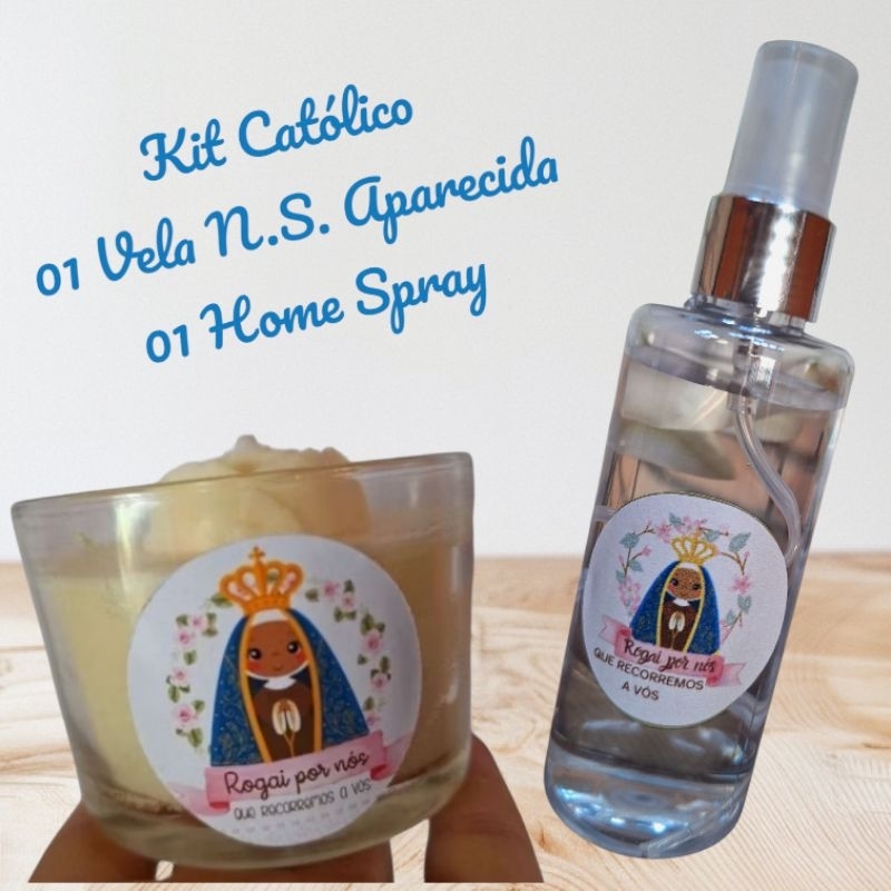 kit católico religião presente oração lembrancinha perfumado 01 vela + home spray NSra. Aparecida
