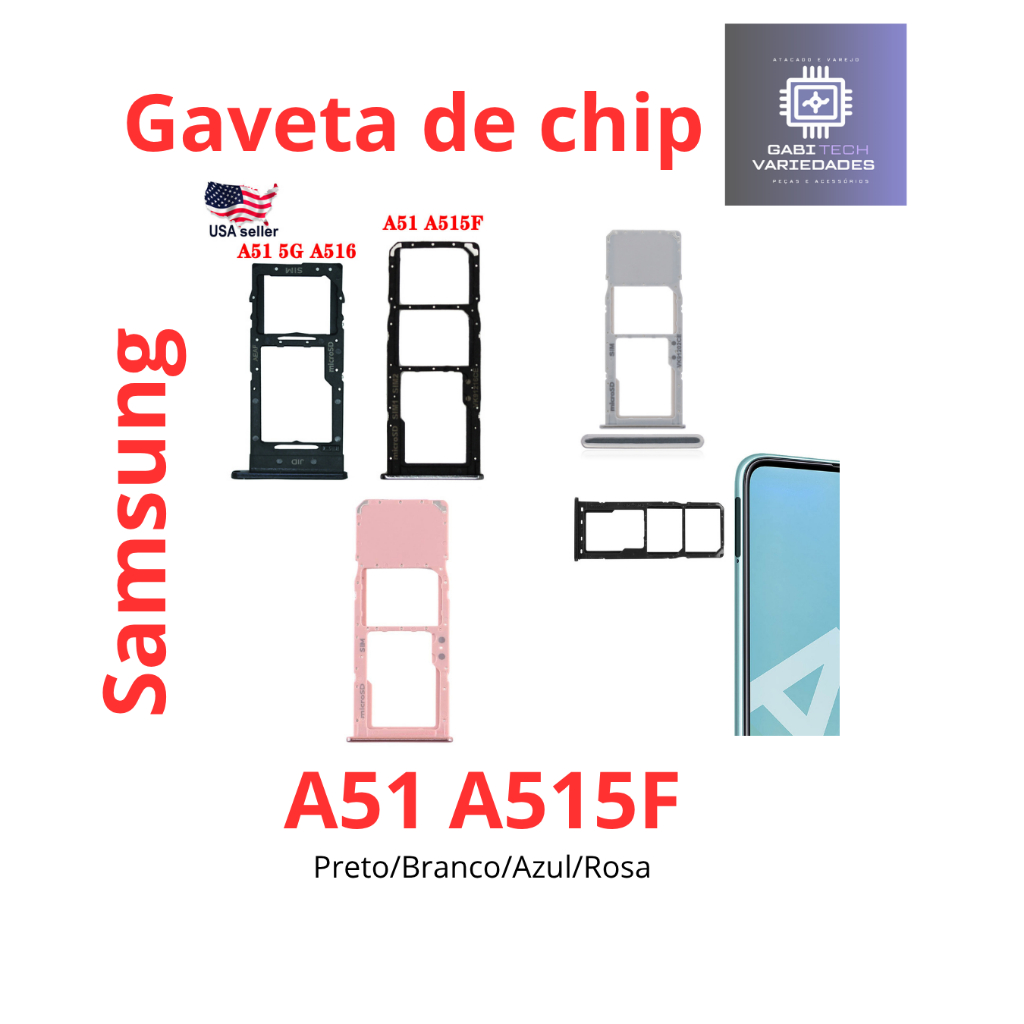 Gaveta Bandeja Slot Chip Samsung A51 4G A515F/A51 5G A516