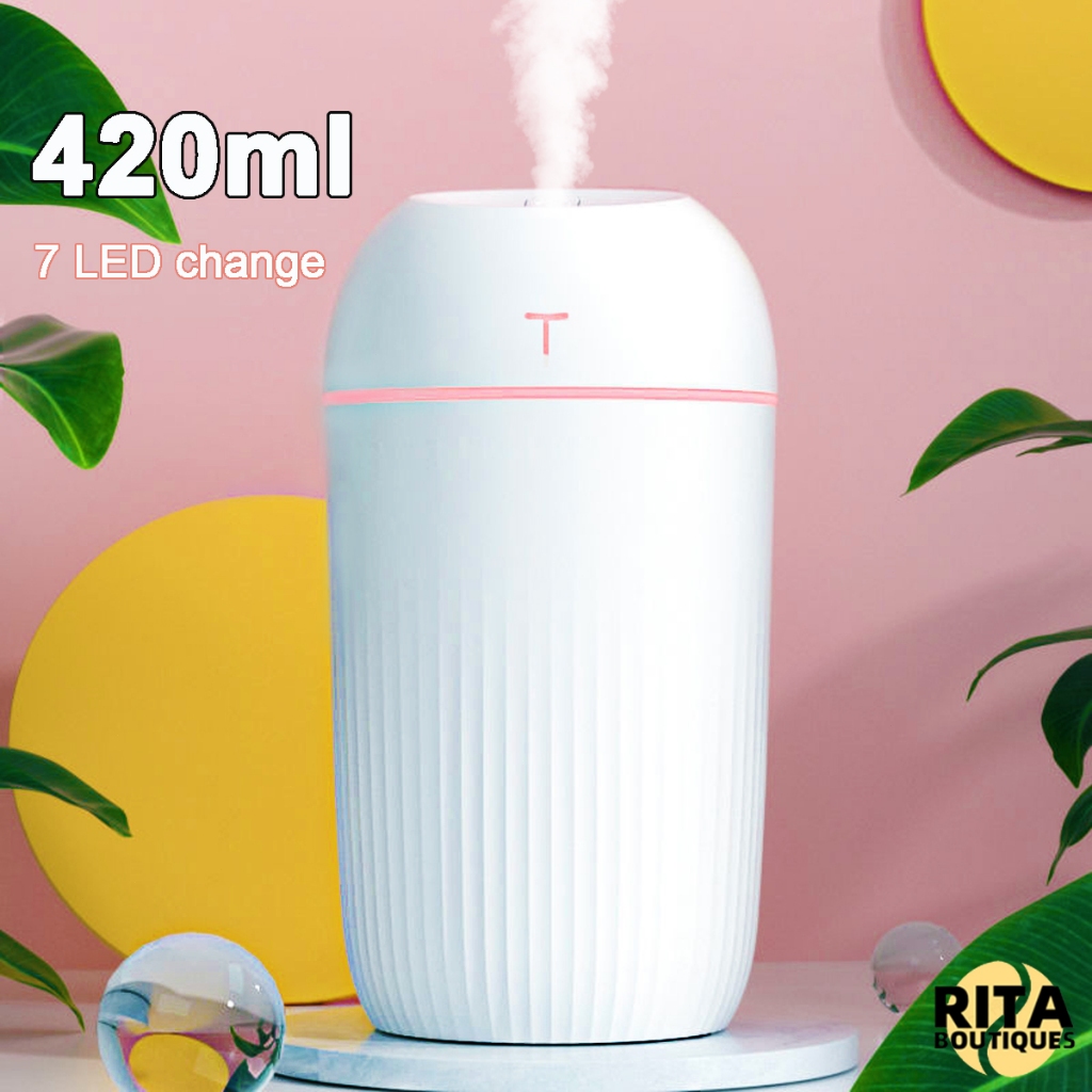 Umidificador De Ar 420ml Difusor Aromatizador De Ambiente Purificador Ultrassônico Elétrico Com Led