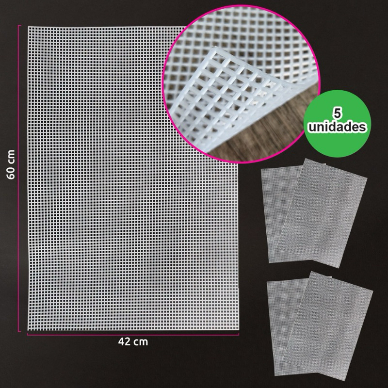 Tela Malha chenille para bolsa 42cmX60cm retangular (tela plástica) 5mm furo em Oferta na Shopee