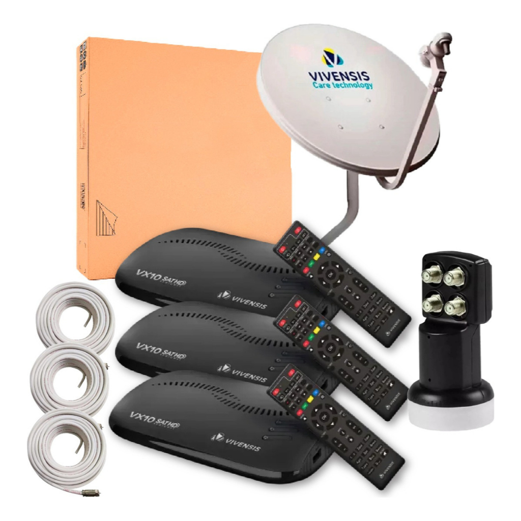 Kit Antena Parabólica Digital Vivensis c/ 3 Receptor Vivensis VX10 em Oferta na Shopee
