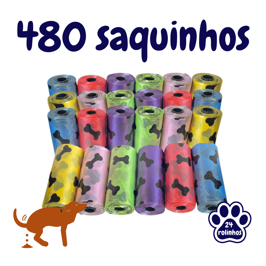 Kit 120/240/480 unidades de Saquinhos/Refil cata caca/ sacos de coco higienico cachorro gato pet