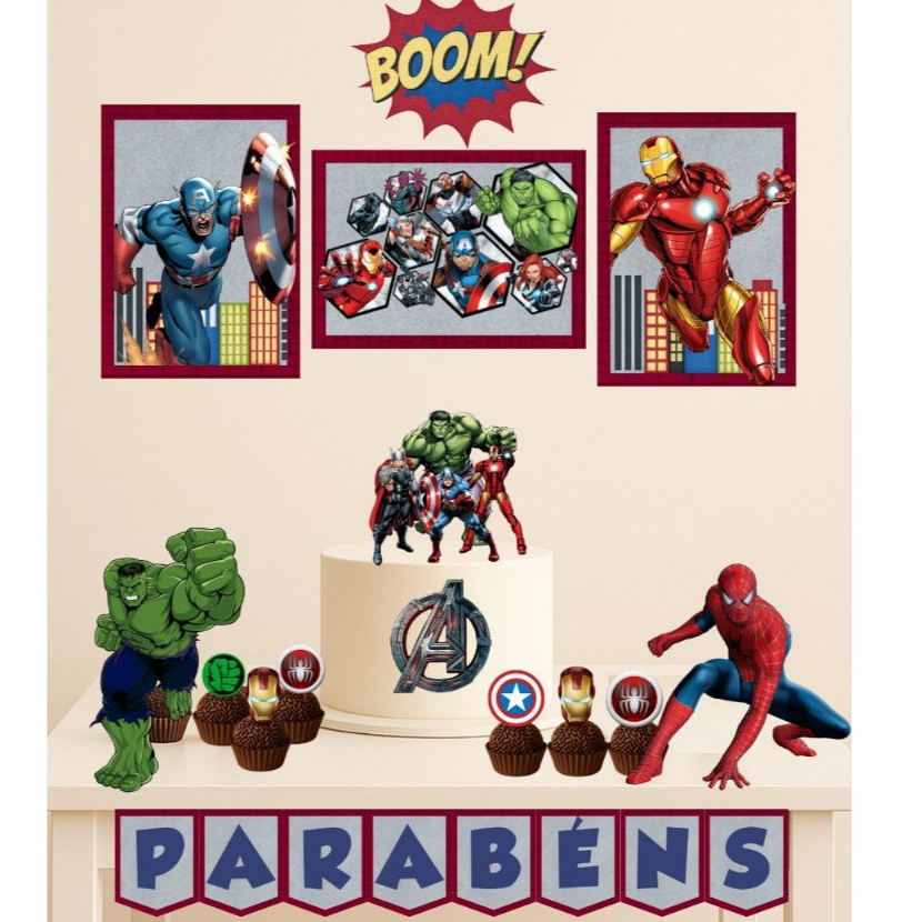 Kit Festa Super Heróis Personalizado Hulk Capitão América Homem de Ferro Homem Aranha