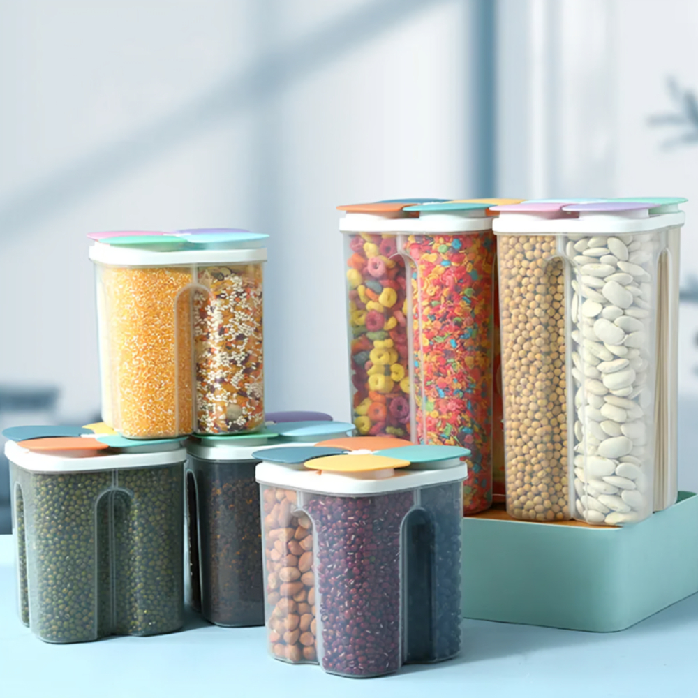 Pote Plásticos Armazenador Medidor Com Divisorias de 4 divisórias Organizador de Alimentos em Oferta na Shopee