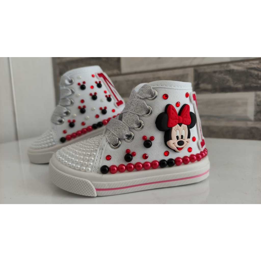 Tenis Infatil Personalizado Cano Alto Modelo Minnie Vermelha