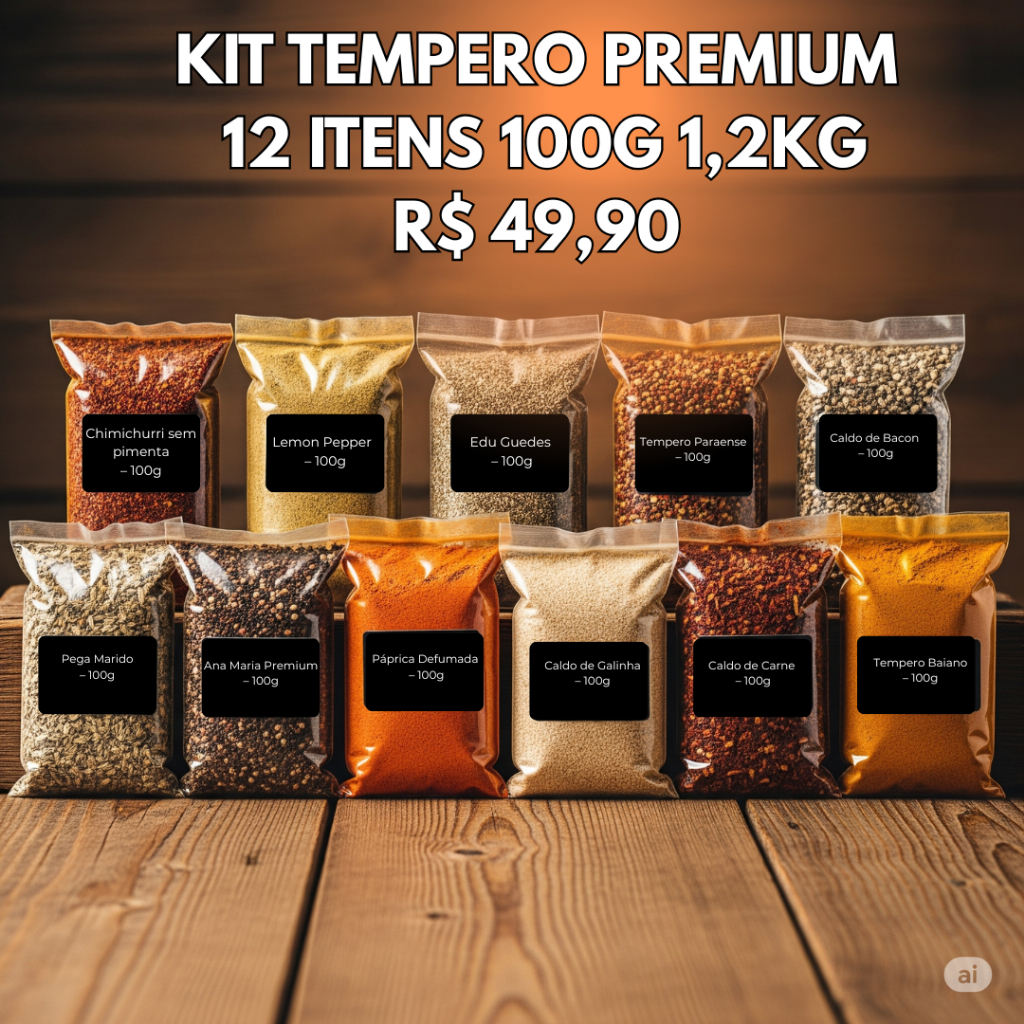 Super Kit Premium 12 Temperos Naturais  ( 1,2 KG DE TEMPERO )– Alta Qualidade + Preço Imbatível! em Oferta na Shopee