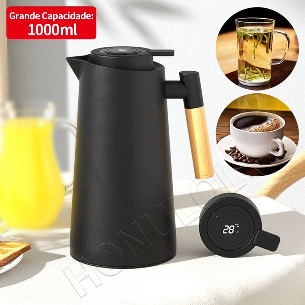 Garrafa Térmica de água, 1 Litro Garrafa Térmica Com Termômetro Led Para Chás / Café Desig...