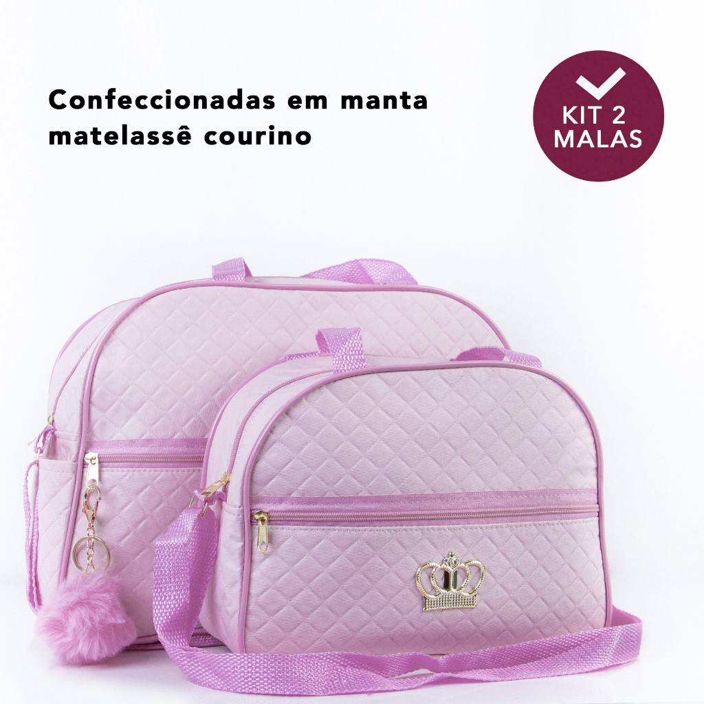 Kit Bolsa Maternidade 2 peças Varias Cores Lisas Mala Maternidade Mochila Maternidade Menino Menina C/ POMPOM