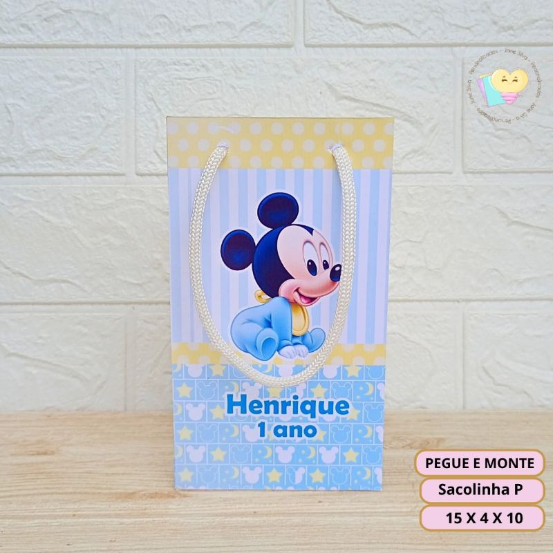 Sacolinha Surpresa Mickey Baby Azul - Personalizados - Lembrancinhas - Festa Infantil - aniversário / PEGUE E MONTE