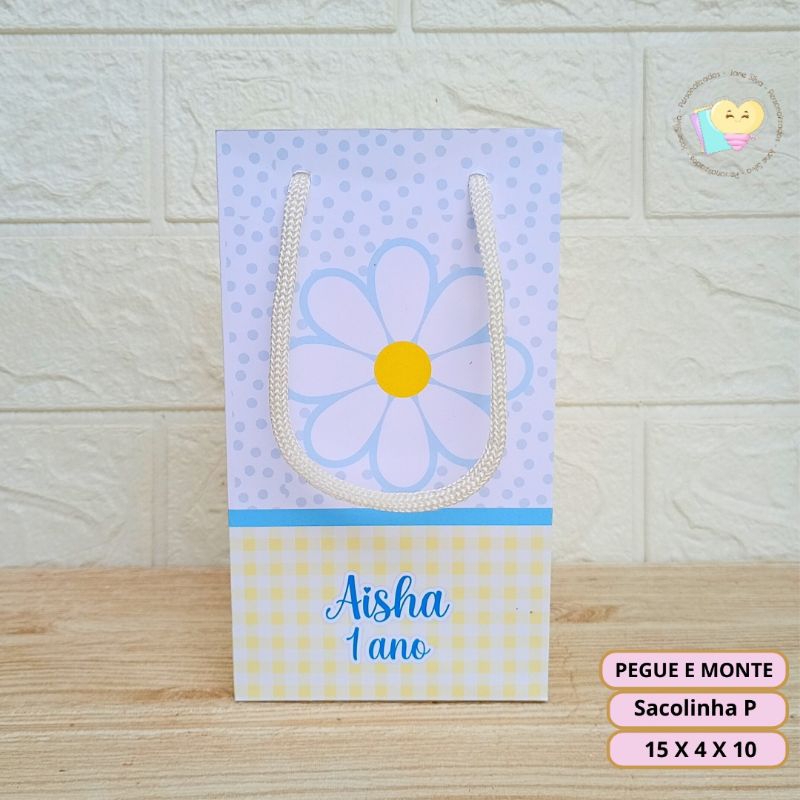 Sacolinha Surpresa Margaridas Azul - Personalizados - Lembrancinha - Festa infantil - Aniversário / PEGUE E MONTE