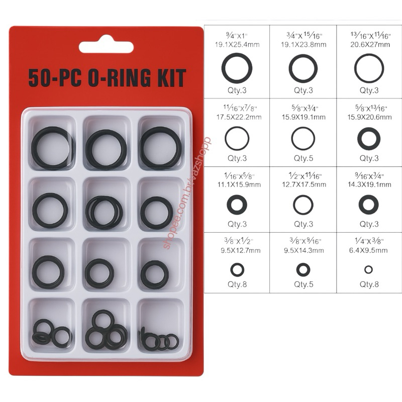 Kit Anel Vedação O-ring Arruela Borracha C/ 50 Unidades