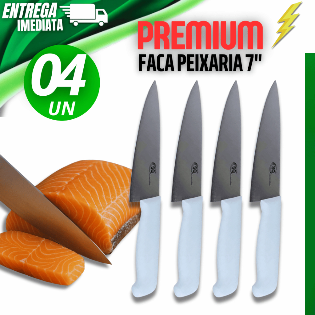 Conjunto Kit 4 Facas Peixeira 7 Polegadas Linha Garbo Variáveis Utilidade Multiuso Premium Qualidade