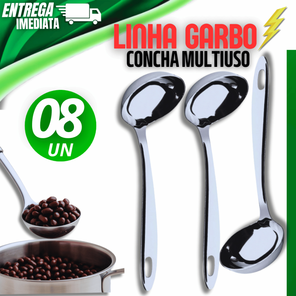 Conj Kit 04 Concha Linha Garbo Inox 30cm para Servir Feijão Sopa Caldos Utensílio Cozinha Resistente