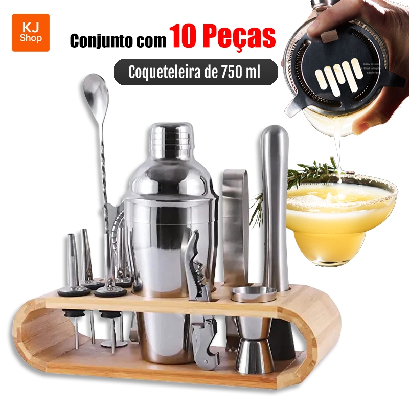 Kit Caipirinha Bartender Homebar Com  Inox Coqueteleira 10 peças 750ml - Suporte Barman Profissional