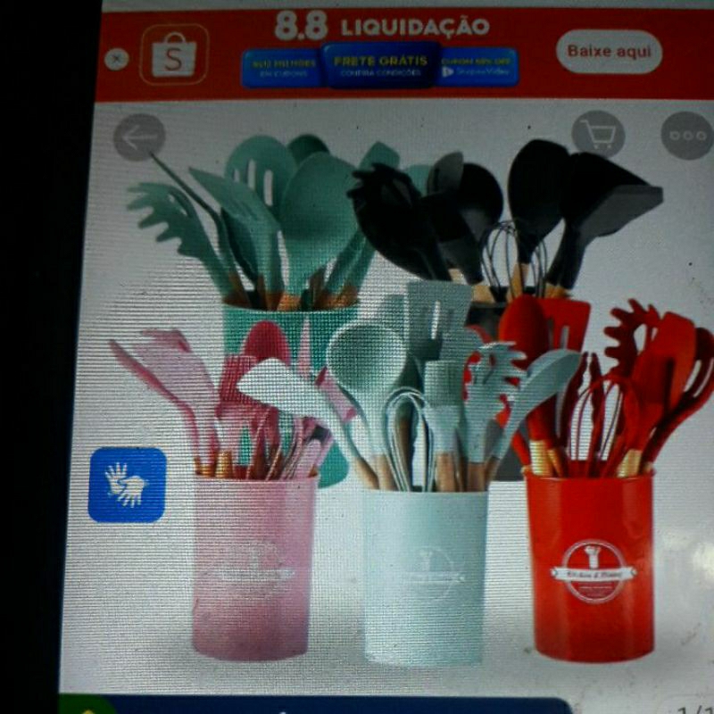 kit  jogo  de cozinha  silicone utensílios e copo suporte para cozinheiro cabo de madeira  masterchef