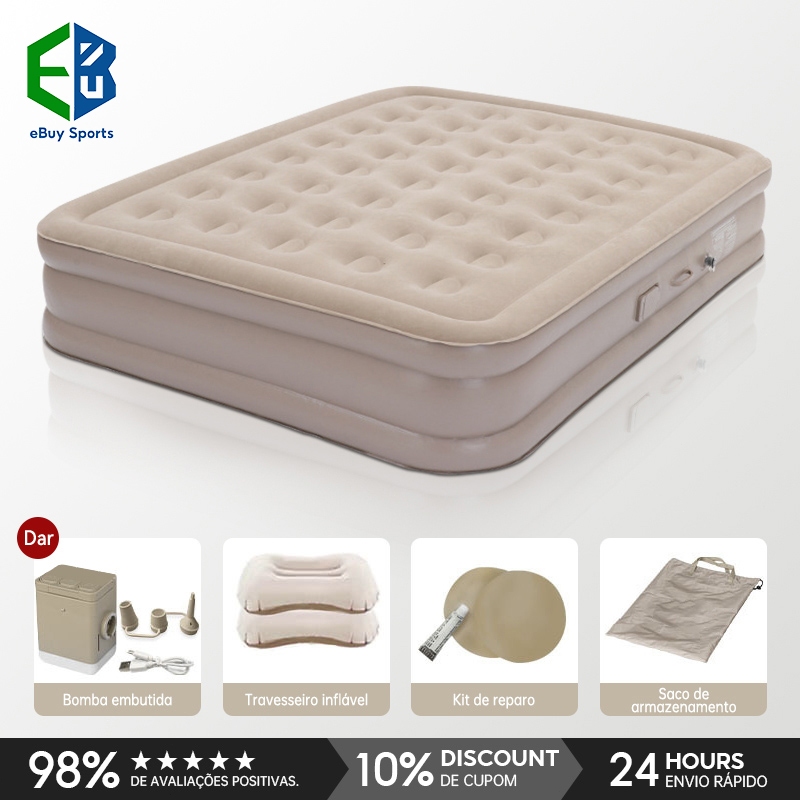 Ebuy Sports Colchão Inflável Queen Casal Cama De Campanha Bomba Inflável Com Bateria De Lítio Integrada 203*154*44cm em Oferta na Shopee