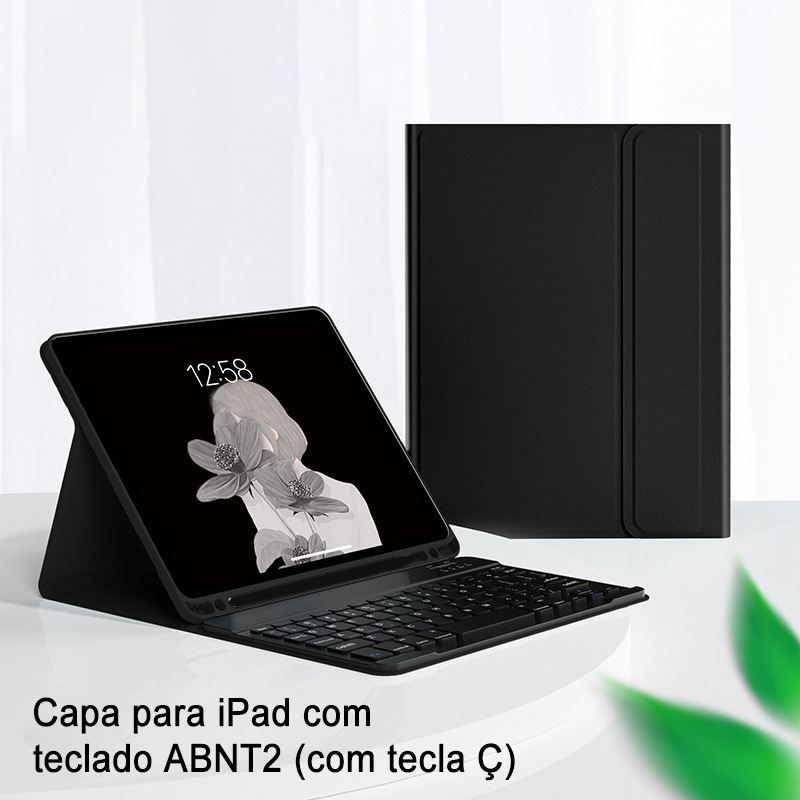 Capa Para Ipad 11ª（A16）/10ª（10.9）/9ª /8ª/Air 11/Air 7/Air 6/Air 5 Com Teclado Abnt2 (Com Tecla Ç) - Conjunto Com 2