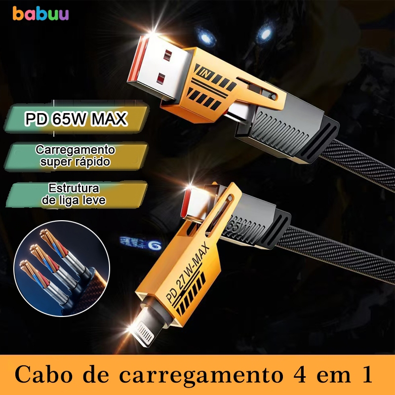 Cabo de carregamento 4 em 1 carregamento rápido Cabo de dados de rápido de metal para Android iPhone em Oferta na Shopee