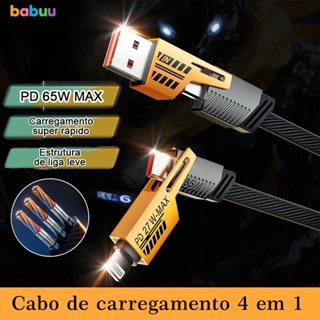 Cabo de carregamento 4 em 1 carregamento rápido Cabo de dados de rápido de metal para Android iPhone em Oferta na Shopee